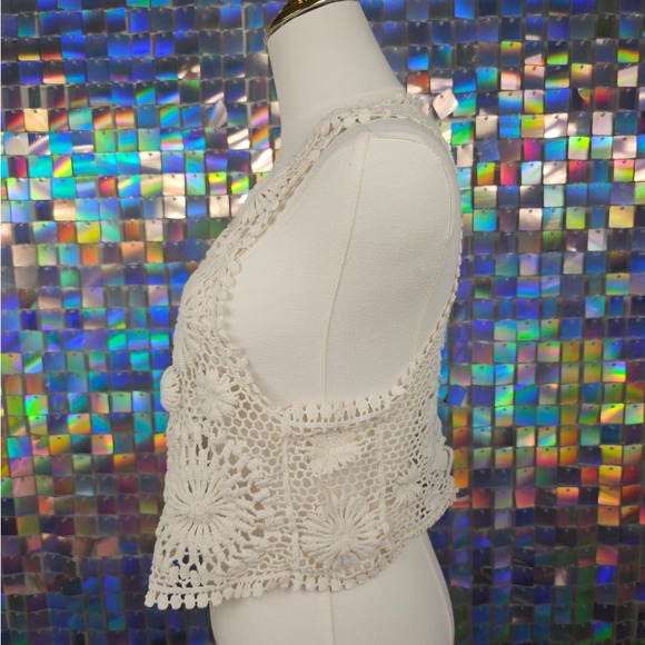 Vintage Handmade Crochet Vest Womens One Size Cream Boho Festival Sunbeam Design - Picture 2 of 5